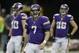 Minnesota Vikings quarterback Christian Ponder (7) warms up with teammates before an NFL football game against the Chicago Bears, Sunday, Dec. 1, 2013, in Minneapolis. (AP Photo/Charlie Neibergall)
