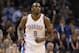 Oklahoma City Thunder forward Serge Ibaka (9) runs up the court during an NBA basketball game against the Sacramento Kings in Oklahoma City, Sunday, Jan. 19, 2014. Oklahoma City won 108-93.(AP Photo/Sue Ogrocki)