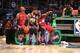 NEW ORLEANS, LA - FEBRUARY 15: Paul George, Terrence Ross, and John Wall during the Sprite Slam Dunk Contest on State Farm All-Star Saturday Night as part of the 2014 All-Star Weekend at Smoothie King Center on February 15, 2014 in New Orleans, Louisiana. NOTE TO USER: User expressly acknowledges and agrees that, by downloading and/or using this photograph, user is consenting to the terms and conditions of the Getty Images License Agreement. Mandatory Copyright Notice: Copyright 2014 NBAE (Photo by Nathaniel S. Butler/NBAE via Getty Images)
