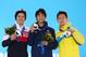 SOCHI, RUSSIA - FEBRUARY 15: (L-R) Silver medalist Patrick Chan of Canada, gold medalist Yuzuru Hanyu of Japan and bronze medalist Denis Ten of Kazakhstan on the podium during the medal ceremony for the Menfs Figure Skating on day 8 of the Sochi 2014 Winter Olympics at Medals Plaza on February 15, 2014 in Sochi, Russia. (Photo by Streeter Lecka/Getty Images)
