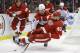 Detroit Red Wings left wing Henrik Zetterberg (40) of Sweden is tripped by Washington Capitals center Nicklas Backstrom (19), of Sweden, during the first period of an NHL hockey game in Detroit, Friday, Jan. 31, 2014. (AP Photo/Carlos Osorio)