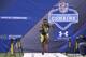 INDIANAPOLIS, IN - FEBRUARY 26: J.J. Wilcox of Georgia Southern runs the 40-yard dash during the 2013 NFL Combine at Lucas Oil Stadium on February 26, 2013 in Indianapolis, Indiana. (Photo by Joe Robbins/Getty Images)