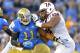 UCLA linebacker Anthony Barr, left, tries to get by Arizona State offensive linesman Jamil Douglas during the first half of an NCAA college football game, Saturday, Nov. 23, 2013, in Pasadena. (AP Photo/Mark J. Terrill)