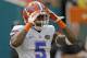 Florida defensive back Marcus Roberson (5) is shown before the NCAA football game against Miami, Saturday, Sept. 7, 2013, in Miami Gardens, Fla. (AP Photo/Alan Diaz)