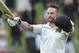 New Zealand’s Brendon McCullum celebrates his triple century against India on the final day of the second test at the Basin Reserve in Wellington, New Zealand, Tuesday, Feb. 18, 2014. (AP Photo/SNPA, Ross Setford) NEW ZEALAND OUT