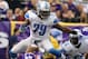 MINNEAPOLIS, MN - DECEMBER 29: Matt Asiata #44 of the Minnesota Vikings gets knocked over by Willie Young #79 of the Detroit Lions on December 29, 2013 at Mall of America Field at the Hubert H. Humphrey Metrodome in Minneapolis, Minnesota. (Photo by Adam Bettcher/Getty Images)