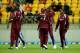 WELLINGTON, NEW ZEALAND - JANUARY 15: Andre Russell and Dwayne Bravo of the West Indies celebrate the wicket of Corey Anderson of New Zealand during the game two of the Twenty20 series between New Zealand and the West Indies at Westpac Stadium on January 15, 2014 in Wellington, New Zealand. (Photo by Hagen Hopkins/Getty Images)