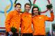 SOCHI, RUSSIA - FEBRUARY 18: (L-R) Silver medalist Sven Kramer of the Netherlands, gold medalist Jorrit Bergsma of the Netherlands and bronze medalist Bob de Jong of the Netherlands celebrate during the flower ceremony for the Men's 10000m Speed Skating event on day eleven of the Sochi 2014 Winter Olympics at Adler Arena Skating Center on February 18, 2014 in Sochi, Russia. (Photo by Quinn Rooney/Getty Images)