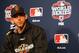 Oct 24, 2012; San Francisco, CA, USA; San Francisco Giants starting pitcher Madison Bumgarner speaks to the media before game one of the 2012 World Series against the Detroit Tigers at AT&T Park. Mandatory Credit: Kelley L Cox-USA TODAY Sports