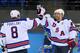 SOCHI, RUSSIA - FEBRUARY 16: Phil Kessel #81 of the United States celebrates with Joe Pavelski #8 of the United States after scoring his second goal in the first period against Slovenia, both assisted by Pavelski, during the Men's Ice Hockey Preliminary Round Group A game on day nine of the Sochi 2014 Winter Olympics at Shayba Arena on February 16, 2014 in Sochi, Russia. (Photo by Martin Rose/Getty Images)