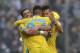 Napoli's Lorenzo Insigne, center, celebrates with his teammates Blerim Dzemaili of Switzerland, left, and Christian Maggio, after scoring against Sassuolo during their Italian Serie A soccer match at Mapei stadium in Reggio Emilia, Italy, Sunday, Feb. 16, 2014. (AP Photo/Marco Vasini)