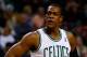 BOSTON, MA - JANUARY 24: Rajon Rondo #9 of the Boston Celtics looks on during a game against the Oklahoma City Thunder at the TD Garden on January 24, 2014 in Boston, Massachusetts. NOTE TO USER: User expressly acknowledges and agrees that, by downloading and/or using this photograph, user is consenting to the terms and conditions of the Getty Images License Agreement. (Photo by Alex Trautwig/Getty Images)