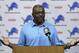 Detroit Lions general manager Martin Mayhew speaks about the upcoming NFL football draft during a news conference in Allen Park, Mich., Thursday April 18, 2013. (AP Photo/Paul Sancya)
