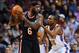 Jan 29, 2014; Miami, FL, USA; Miami Heat small forward LeBron James (6) is pressured by Oklahoma City Thunder small forward Kevin Durant (35) during the first half at American Airlines Arena. Mandatory Credit: Steve Mitchell-USA TODAY Sports