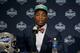 Dion Jordan, from Oregon, speaks during a news conference after being selected third overall by the Miami Dolphins during the first round of the NFL football draft, Thursday, April 25, 2013, at Radio City Music Hall in New York. (AP Photo/Craig Ruttle)