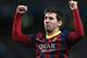 MANCHESTER, ENGLAND - FEBRUARY 18: Lionel Messi of Barcelona celebrates scoring the opening goal from a penalty kick during the UEFA Champions League Round of 16 first leg match between Manchester City and Barcelona at the Etihad Stadium on February 18, 2014 in Manchester, England. (Photo by Clive Brunskill/Getty Images)