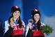 SOCHI, RUSSIA - FEBRUARY 21: (L-R) Gold medallist Marielle Thompson of Canada and silver medalist Kelsey Serwa of Canada celebrate during the medal ceremony for the Women's Ski Cross on day fourteen of the Sochi 2014 Winter Olympics at Medals Plaza on February 21, 2014 in Sochi, Russia. (Photo by Quinn Rooney/Getty Images)