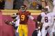 Southern California wide receiver Marqise Lee celebrates a successful two point conversion as Stanford safety Jordan Richards looks on during the first half of their NCAA college football game, Saturday, Nov. 16, 2013, in Los Angeles. (AP Photo/Mark J. Terrill)