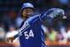 Kansas City Royals starting pitcher Ervin Santana throws the ball during the first inning of an inter-league baseball game against the New York Mets at Citi Field, Sunday, Aug. 4, 2013, in New York. The Royals defeated the Mets, 6-2. (AP Photo/John Minchillo)