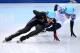 SOCHI, RUSSIA - FEBRUARY 21: J.R. Celski of the United States leads to Victor An of Russia in the Short Track Men's 5000m Relay A on day fourteen of the 2014 Sochi Winter Olympics at Iceberg Skating Palace on February 21, 2014 in Sochi, Russia. (Photo by Ryan Pierse/Getty Images)