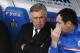 Real's coach Carlo Ancelotti talks with a colleague before a Spanish La Liga soccer match between Real Madrid and Getafe at the Coliseum Alfonso Perez stadium in Madrid, Spain, Sunday, Feb. 16, 2014. (AP Photo/Gabriel Pecot)