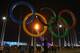SOCHI, RUSSIA - FEBRUARY 07: The flame is seen through the Olympic Rings after the Opening Ceremony of the Sochi 2014 Winter Olympics at Fisht Olympic Stadium on February 7, 2014 in Sochi, Russia. (Photo by Robert Cianflone/Getty Images)