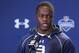 INDIANAPOLIS, IN - FEBRUARY 22: Former Louisville quarterback Teddy Bridgewater speaks to the media during the 2014 NFL Combine at Lucas Oil Stadium on February 22, 2014 in Indianapolis, Indiana. (Photo by Joe Robbins/Getty Images)