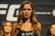 Feb 21, 2014; Las Vegas, NV, USA; UFC Women's Bantamweight Champion Ronda Rousey participates in the UFC 170 weigh-in at Mandalay Bay Events Center. Mandatory Credit: Stephen R. Sylvanie-USA TODAY Sports