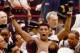 Muhammad Ali, or Cassius Clay at the time, strikes a familiar pose as he shouts