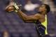 Oregon State wide receiver Brandin Cooks makes a catch during a drill at the NFL football scouting combine in Indianapolis, Sunday, Feb. 23, 2014. (AP Photo/Michael Conroy)