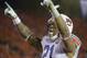 Auburn's Tre Mason celebrates after rushing for a touchdown during the second half of the NCAA BCS National Championship college football game against Florida State Monday, Jan. 6, 2014, in Pasadena, Calif. (AP Photo/Mark J. Terrill)