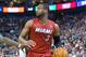 Feb 8, 2014; Salt Lake City, UT, USA; Miami Heat shooting guard Dwyane Wade (3) controls the ball during the first quarter against the Utah Jazz at EnergySolutions Arena. Mandatory Credit: Russ Isabella-USA TODAY Sports