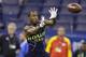 Colorado wide receiver Paul Richardson makes a catch during a drill at the NFL football scouting combine in Indianapolis, Sunday, Feb. 23, 2014. (AP Photo/Michael Conroy)