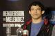 Gilbert Melendez speaks at a news conference after losing to Benson Henderson in a UFC lightweight championship mixed martial arts fight in San Jose, Calif., Saturday, April 20, 2013. Henderson won by split decision to retain the championship. (AP Photo/Thomas Mendoza)