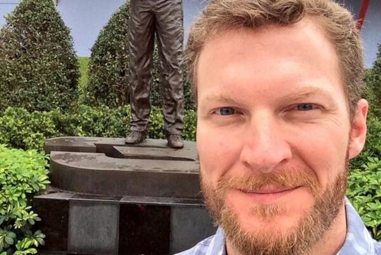 Dale Earnhardt Jr. Takes Selfie with Statue of Father at Daytona 500