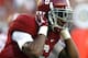Alabama defensive back Ha Ha Clinton-Dix (6) celebrates after a tackle on fourth down during the first half of an NCAA college football game against Mississippi on Saturday, Sept. 28, 2013, in Tuscaloosa, Ala. (AP Photo/Butch Dill)