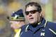 Michigan head coach Brady Hoke looks on during the first half of an NCAA college football game against Iowa, Saturday, Nov. 23, 2013, in Iowa City, Iowa. (AP Photo/Charlie Neibergall)