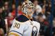 COLUMBUS, OH - JANUARY 25: Goaltender Ryan Miller #30 of the Buffalo Sabres defends the net against the Columbus Blue Jackets on January 25, 2014 at Nationwide Arena in Columbus, Ohio. (Photo by Jamie Sabau/NHLI via Getty Images)