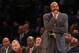 Feb 24, 2014; New York, NY, USA; New York Knicks head coach Mike Woodson looks on during the third quarter against the Dallas Mavericks at Madison Square Garden. Dallas Mavericks won 110-108. Mandatory Credit: Anthony Gruppuso-USA TODAY Sports