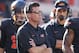 Oklahoma State head coach Mike Gundy watches from the sidelines during the first quarter of an NCAA college football game against Kansas in Stillwater, Okla., Saturday, Nov. 9, 2013. (AP Photo/Sue Ogrocki)