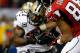 ATLANTA, GA - NOVEMBER 21: Free safety Malcolm Jenkins #27 of the New Orleans Saints breaks up a pass intended for tight end Tony Gonzalez #88 of the Atlanta Falcons during a game at the Georgia Dome on November 21, 2013 in Atlanta, Georgia. (Photo by Kevin C. Cox/Getty Images)