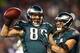 PHILADELPHIA, PA - JANUARY 04: Zach Ertz #86 of the Philadelphia Eagles celebrates with teammate Riley Cooper #14 after scoring a 3 yard touchdown pass from Nick Foles #9 in the fourth quarter against the New Orleans Saints to take the lead 24-23 during their NFC Wild Card Playoff game at Lincoln Financial Field on January 4, 2014 in Philadelphia, Pennsylvania. (Photo by Elsa/Getty Images)