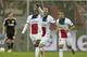 PSG's Blaise Matuidi, left, celebrates his side's opening goal during a Champions League round of the last 16 first leg soccer match between Bayer Leverkusen and Paris Saint-Germain in Leverkusen, Germany, Tuesday Feb. 18, 2014. (AP Photo/Martin Meissner)
