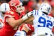 KANSAS CITY, MO - DECEMBER 22: Offensive tackle Eric Fisher #72 of the Kansas City Chiefs block outside linebacker Bjoern Werner #92 of the Indianapolis Colts during the game at Arrowhead Stadium on December 22, 2013 in Kansas City, Missouri. (Photo by Jamie Squire/Getty Images)