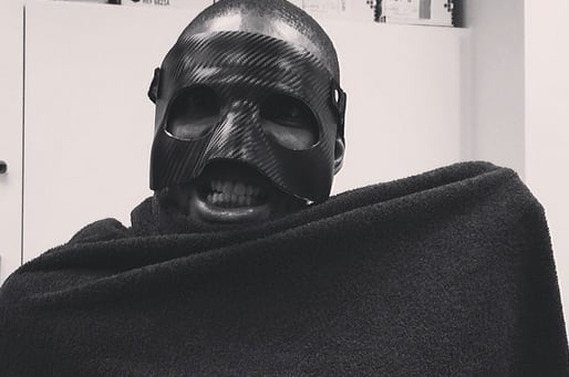 Bosh Tries on LeBron's Black Mask