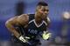 Buffalo linebacker Khalil Mack runs a drill at the NFL football scouting combine in Indianapolis, Monday, Feb. 24, 2014. (AP Photo/Michael Conroy)