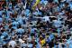 LONDON, ENGLAND - MAY 14: Manchester City fans celebrate the opening goal by doing the 'Poznan' during the FA Cup sponsored by E.ON Final match between Manchester City and Stoke City at Wembley Stadium on May 14, 2011 in London, England. (Photo by Alex Livesey/Getty Images)
