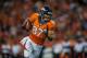 DENVER, CO - SEPTEMBER 5: Wide receiver Eric Decker #87 of the Denver Broncos runs for yards after the catch against the Baltimore Ravensduring the game at Sports Authority Field at Mile High on September 5, 2013 in Denver Colorado. (Photo by Dustin Bradford/Getty Images)