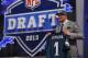 Apr 25, 2013; New York, NY, USA; Lane Johnson (Oklahoma) is introduced as the number four overall pick to the Philadelphia Eagles during the 2013 NFL Draft at Radio City Music Hall. Mandatory Credit: Jerry Lai-USA TODAY Sports