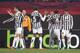 Arturo Vidal of Juventus, third right, celebrates with his teammates after he scored during their Europa League Round of 32 soccer match with Trabzonspor at Avni Aker Stadium in Trabzon, Turkey, Thursday, Feb. 27, 2014. (AP Photo)